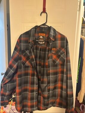 DIXXON Gray and Orange Plaid Flannel Shirt Jacket Sz M